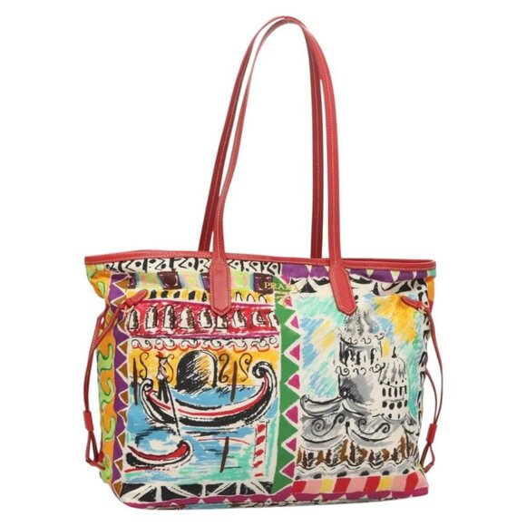 PRADA Tote Bag Nylon Red Gold Auth 125698V - Picture 1 of 16